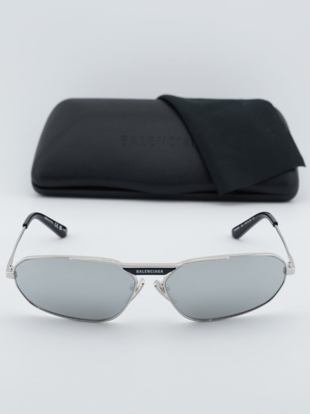 Balenciaga BB0245S 002 Unisex Geometric Sunglasses - Silver / Silver Mirror - Picture 7 of 12